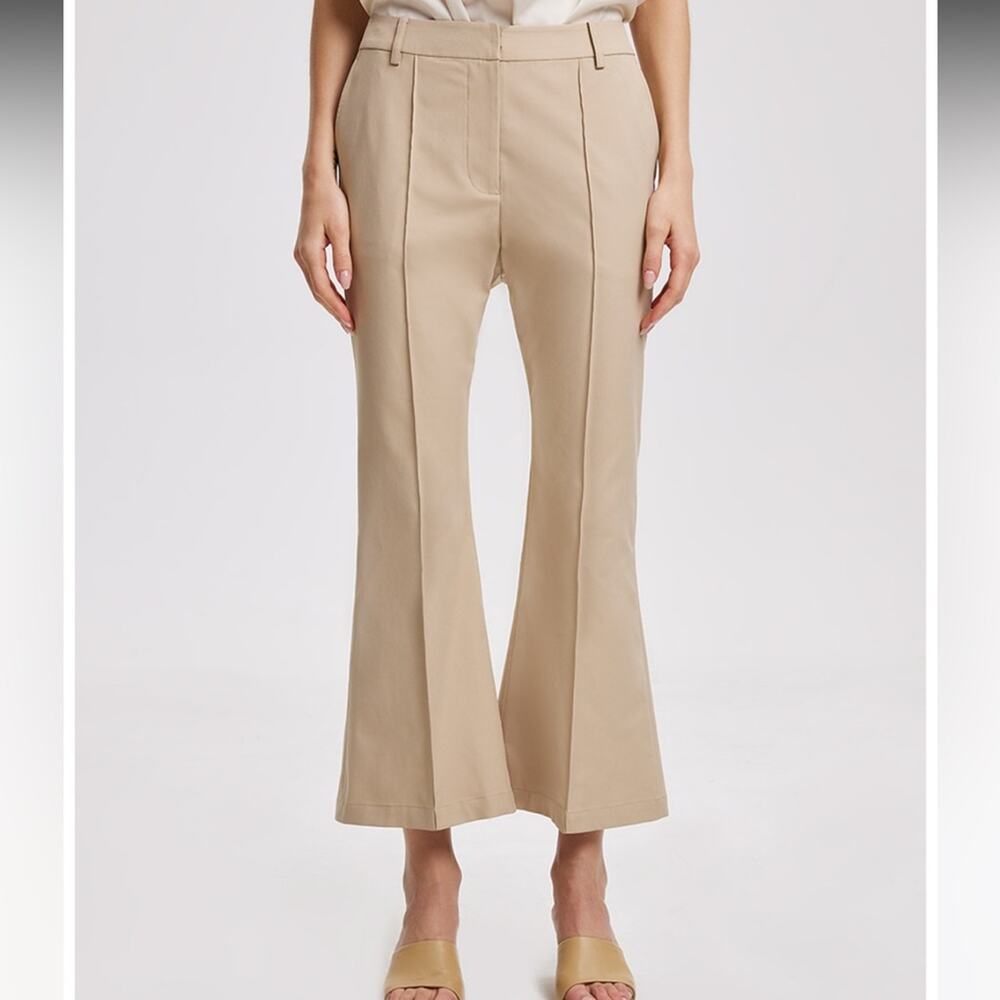 LATTELIER Women’s Cropped Flared Trousers, Light Camel, Size L